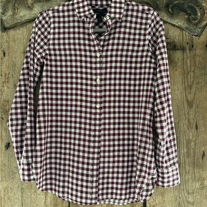 JCrew lightweight maroon and white gingham button down. Size 00.